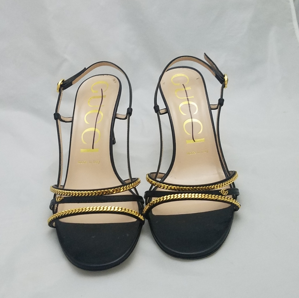 Gucci silvie logo sandals chain black 38.5 - Picture 2 of 8